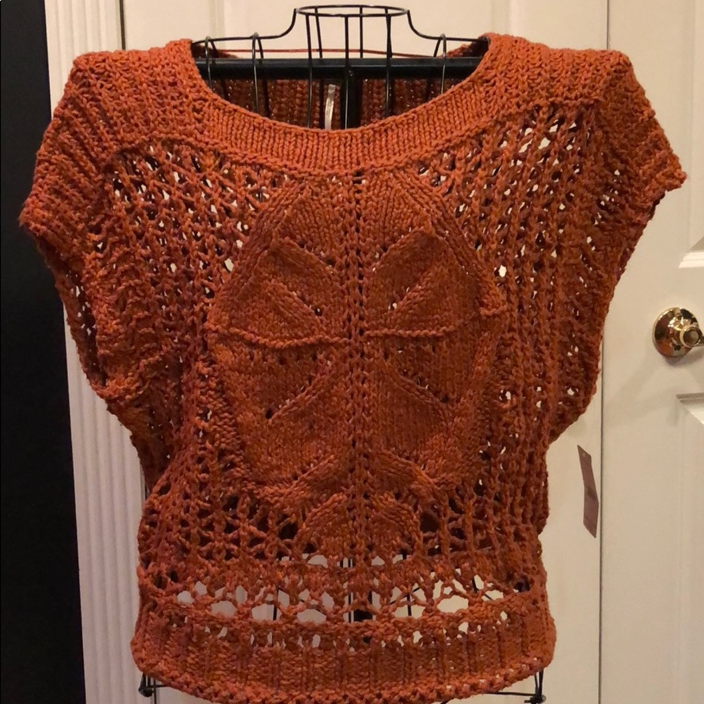 Free People orange short sleeve sweater NWT
